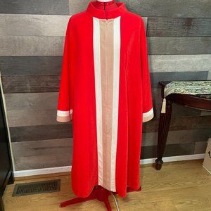Vanity Fair 1970s Vintage Red Zip front Striped Grannycore Nightgown Robe - 2XL